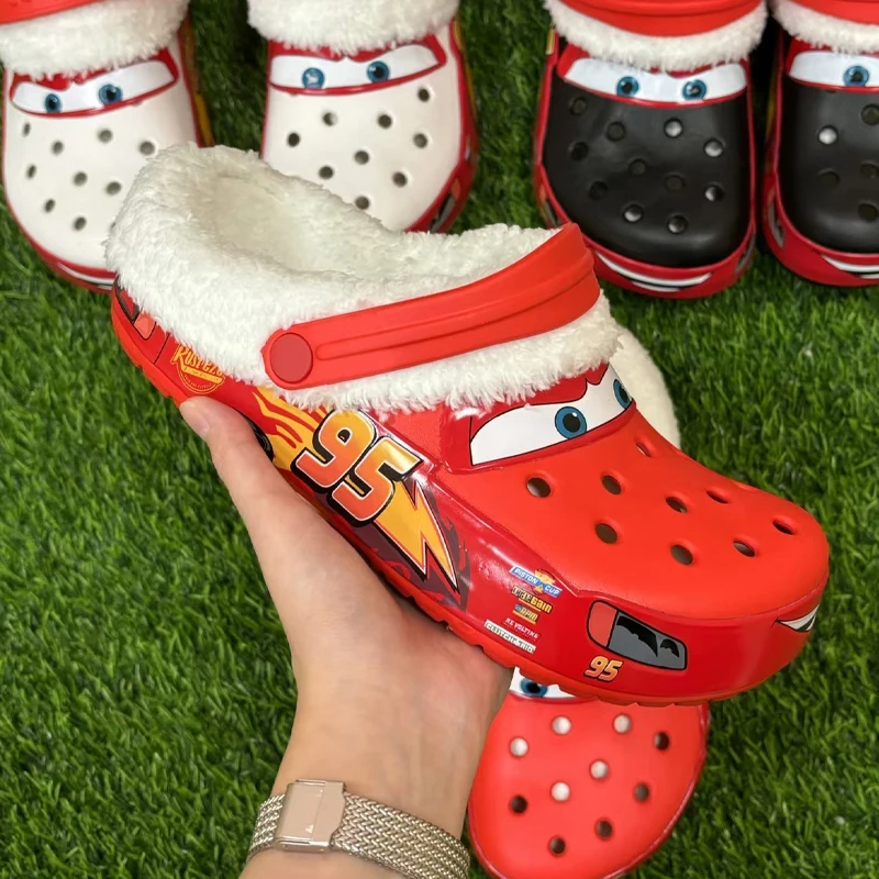 Aoger Disney Lightning McQueen Pixar Detachable Cotton Jacket Cartoon Waterproof Slippers Outdoor Beach Shoes Women's Shoes