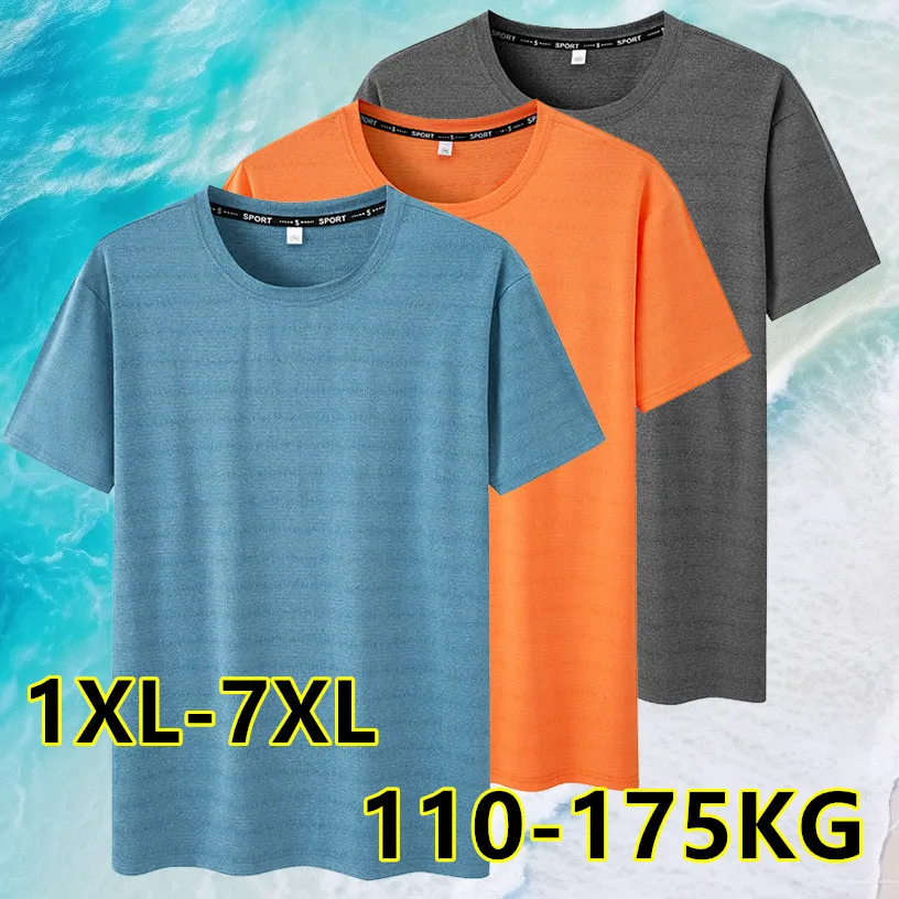 Plus Size T-shirt for Men 7XL/6XL 110-175kg Summer Quick Drying Round Neck Short Sleeve Oversized T Shirt Big Size Men Clothing