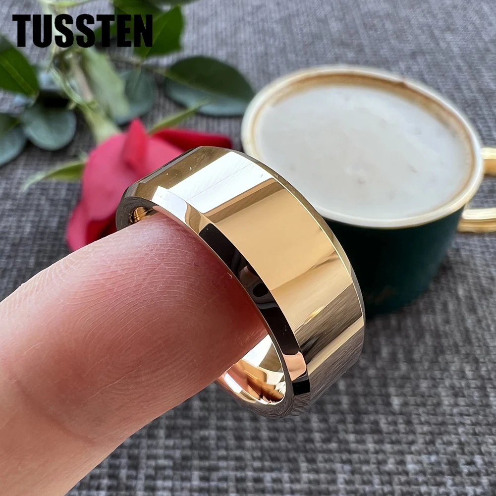 TUSSTEN 6/8MM Men Women Tungsten Engagement Wedding Band Ring High Polished Beveled Finish Comfortable Fit