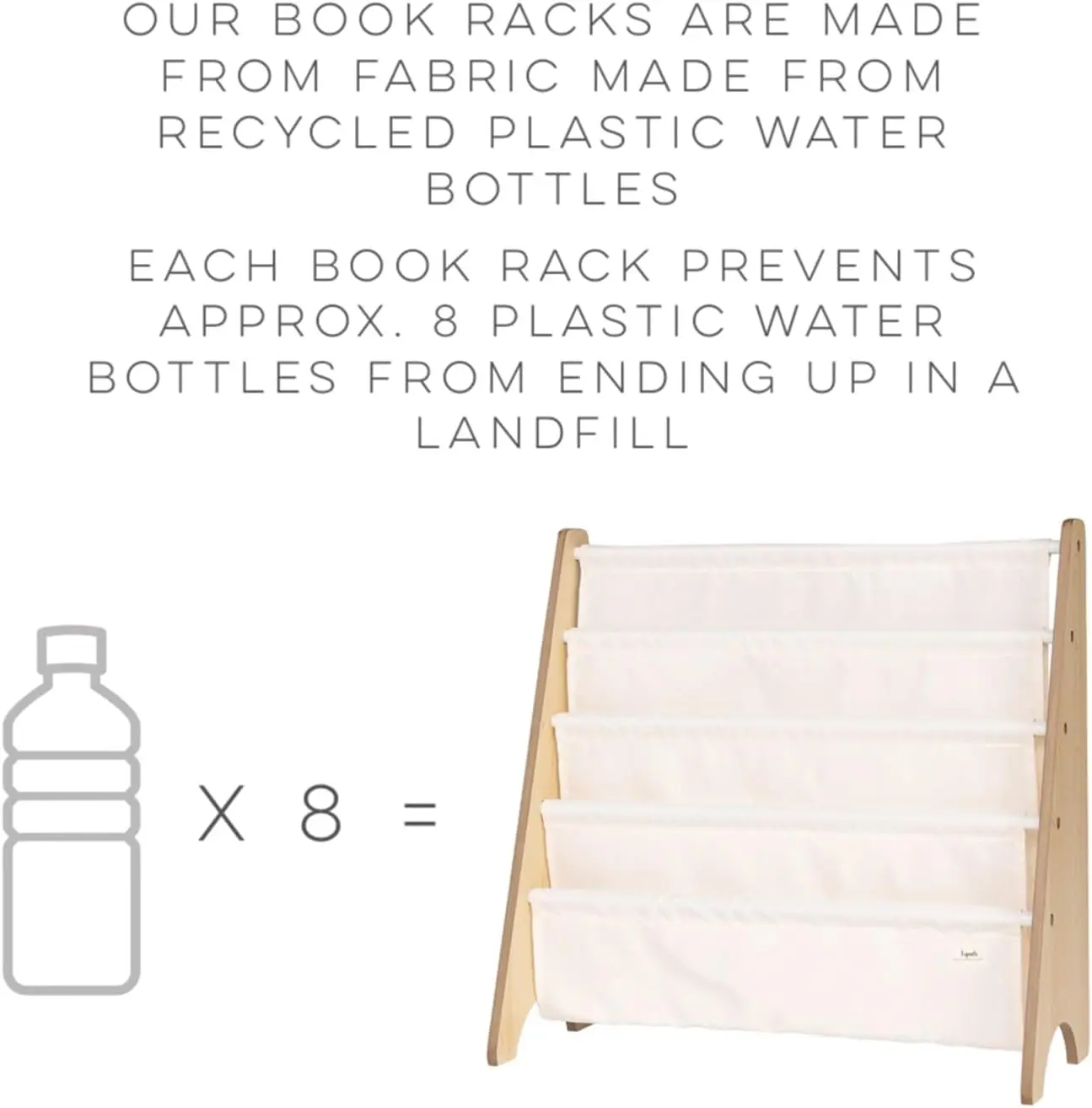 4-Tier Recycled Fabric Kids Bookshelf - Sling Book Rack Organizer for Toddlers Age 3+ - Checkered Beige