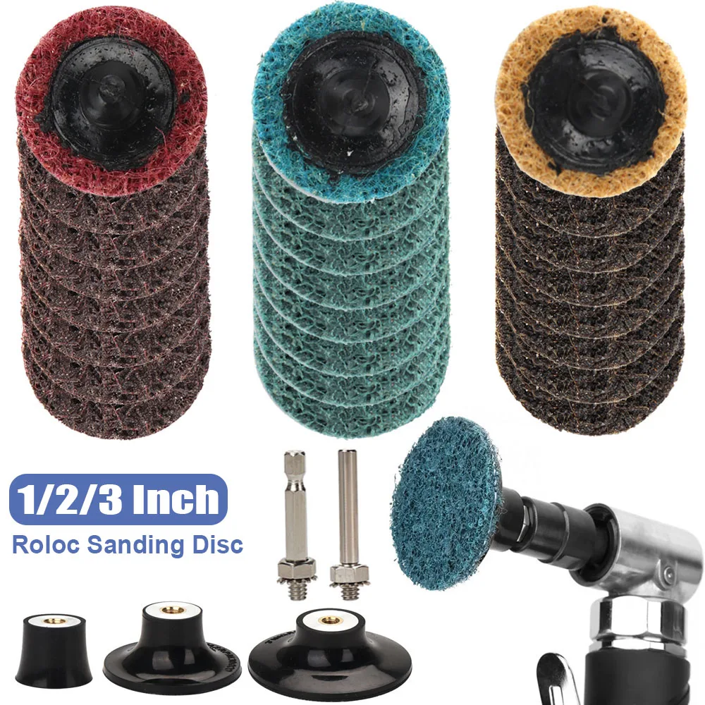 1/2/3 Inch Abrasive Disc Sanding Disc Roll Lock Surface Conditioning Discs R-Type Quick Change Disc with1 Disc Pad Holder