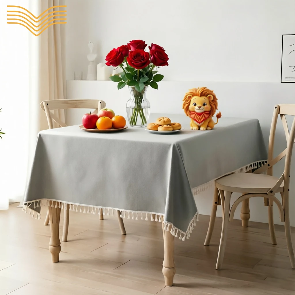 Waterproof Oilproof Heat Resistant Rectangle Table Cover Minimalist Plain Grid Desk Mat Tassel Lace Tablecloth For Table & Desk