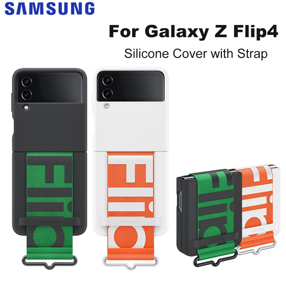 

Original Samsung Silicone Cover with Strap for Galaxy Z Flip4 Silicone with Strap Smartphone Cover Shockproof EF-GF721