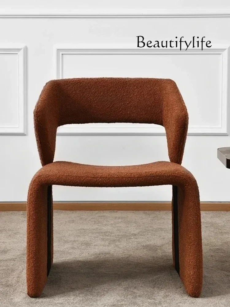 JB Italian Light Luxury Designer Villa Modern Dining Lamb Wool Fabric Lazy Armrest Leisure Chair Bedroom Makeup Stool Designer
