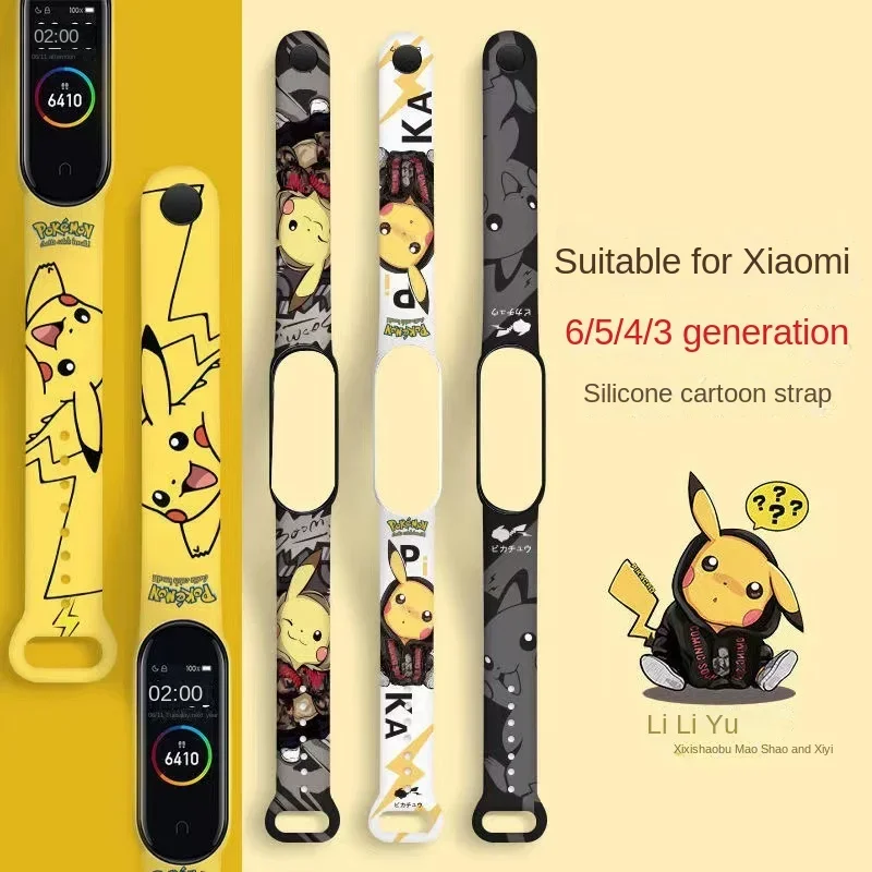 Pokemon Pikachu Strap for Xiaomi MI Band 7 6 5 4 3 Replacement Strap Cartoon Anime Smart Watch Silicone Wristband Bracelet Gift