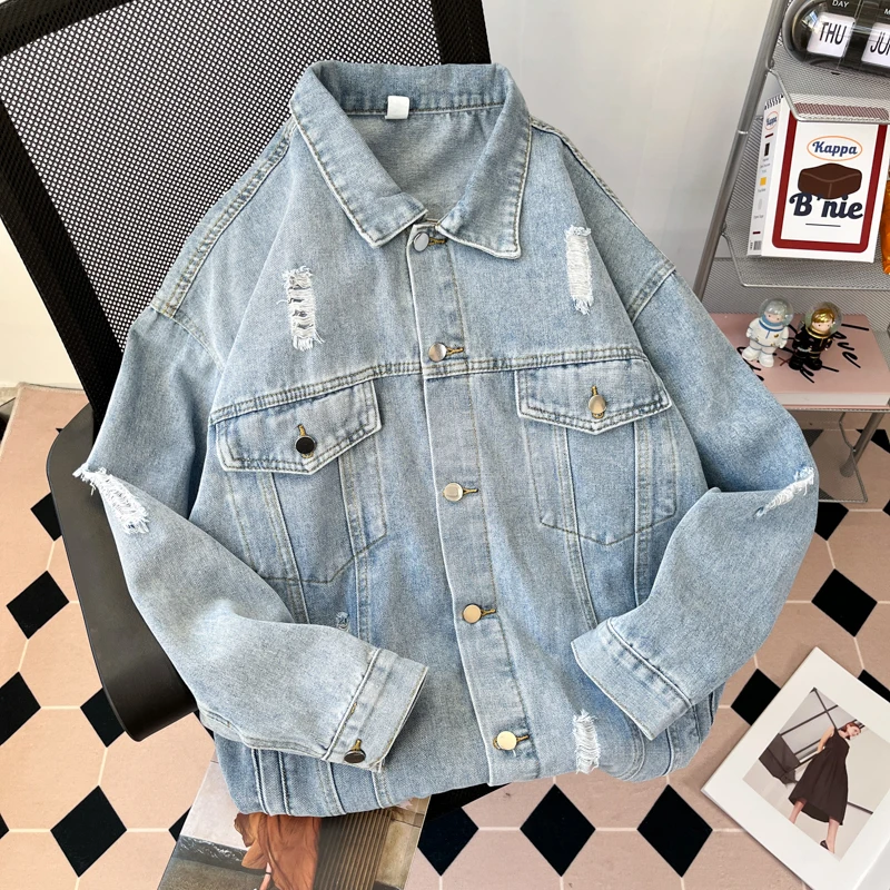 

American Sle Men's Denim Jaet Spring High Street Trend Loose Workwear Jaet Casual Match Breaktough Collar Jeans irt