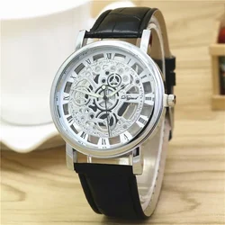 New Hollow Watch for Men Women Luxury Watches Mechanical Style Leather Quartz Wristwatches Transparent Male Clock Dropshipping