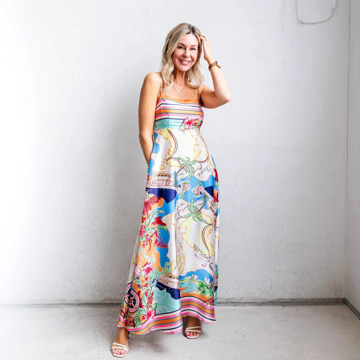 Letnia europejska i amerykańska nowa odzież damska Sukienka z wysokim stanem i nadrukiem w stylu wakacyjnym