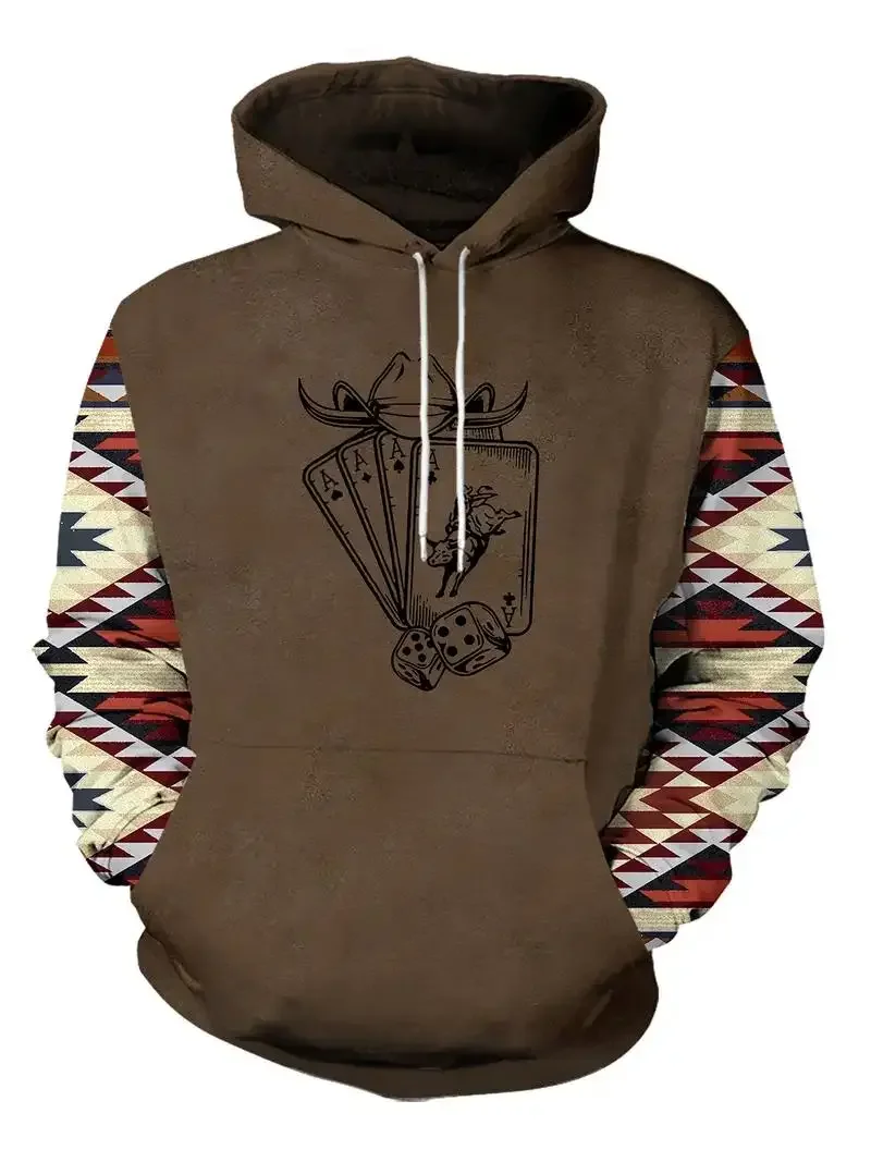 3D Print Poker Skull Graphic Men's Hoodies Fashion Design Long Sleeve Hooded Pullover Outdoor Street Hip Hop Comfortable Clothes