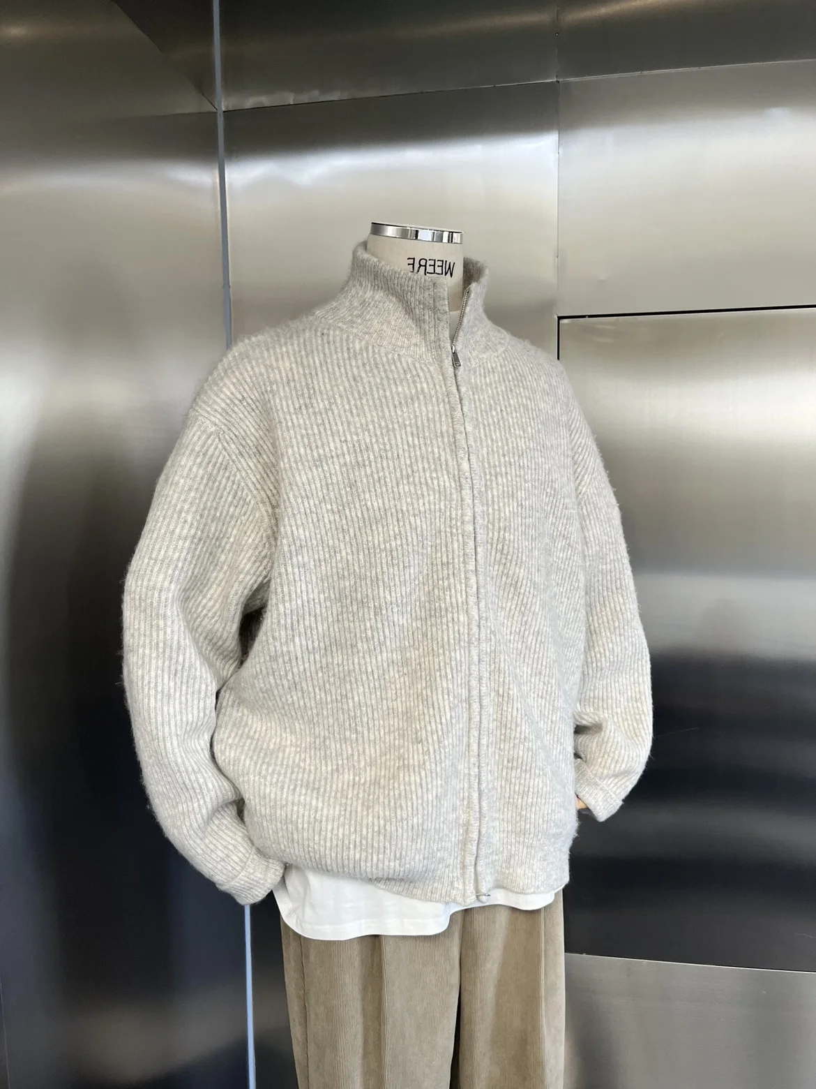 

Мужской вязаный кардиган на молнии с высоким воротником, свободного кроя, с длинными рукавами, теплый, для повседневной носки осенью и зимой