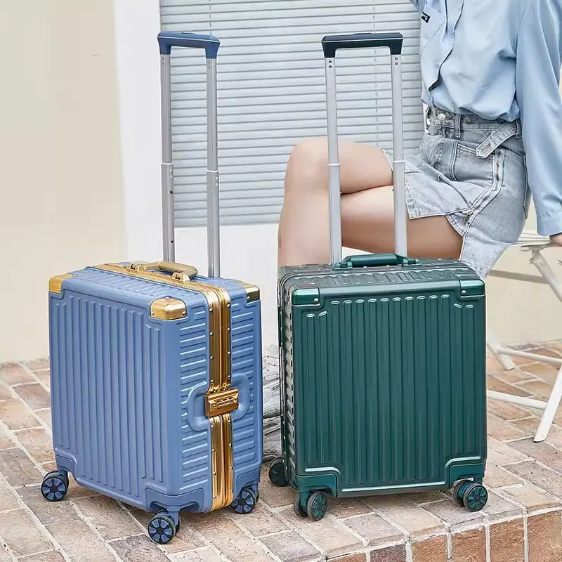 Suitcase Aluminum Frame Small 18-inch Luggage Trolley Suitcases on Wheels Travel Bags Lightweight Password Rolling Luggage Bag