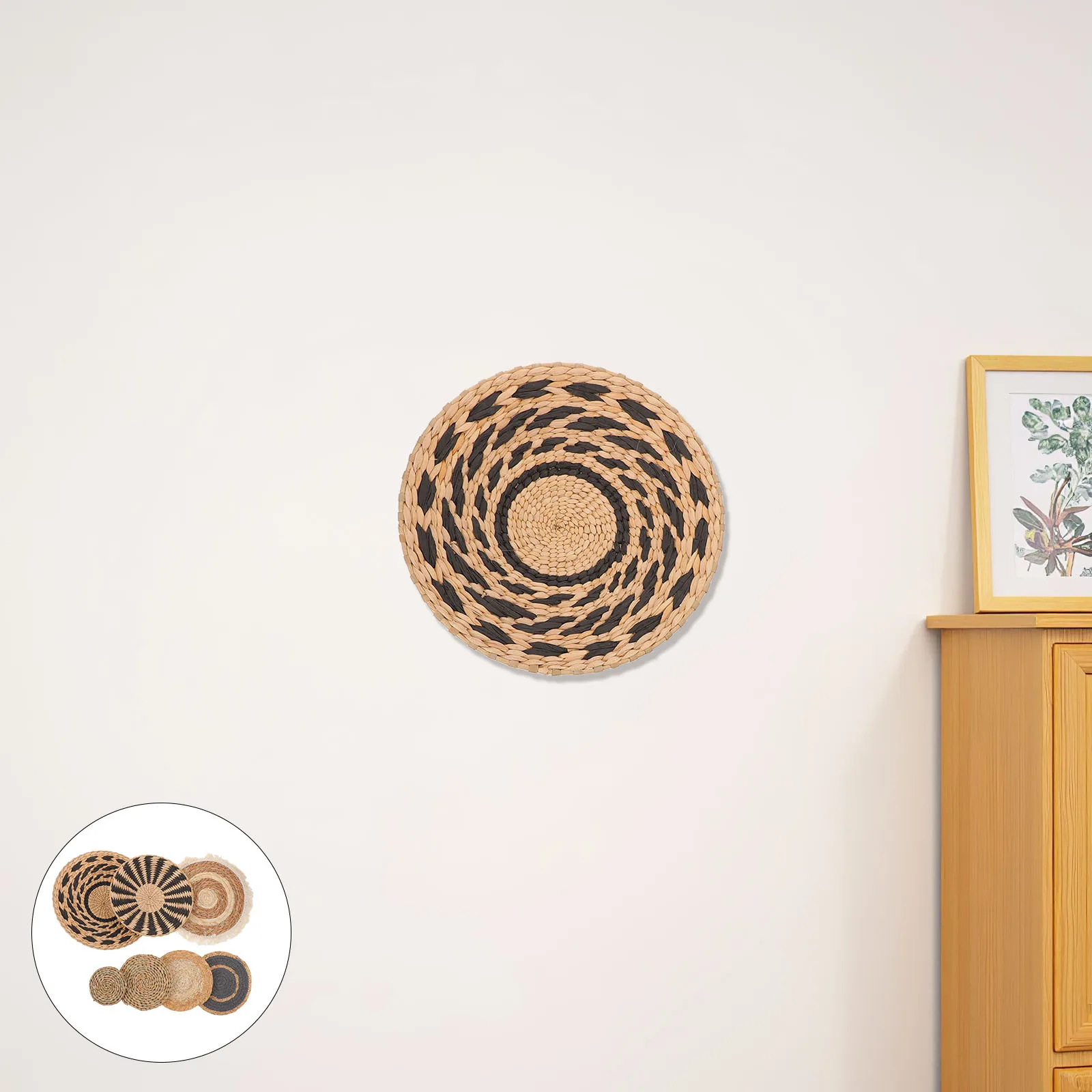 

7pcs Bohemian Basket Decor Set Hand-Woven Straw Grass Round Hanging Baskets For Home Styling Farmhouse Living Room Wall Art -