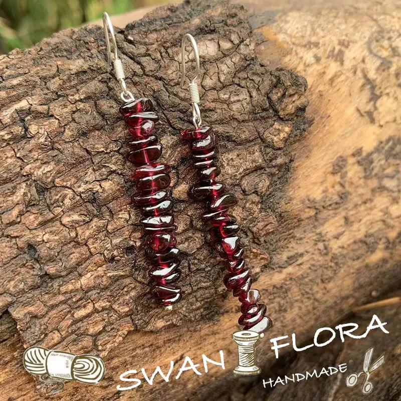 Natural Garnet Earrings Silver 925 Hanging Earrings Original Gemstone Women High Quality Jewelry Design Handmade