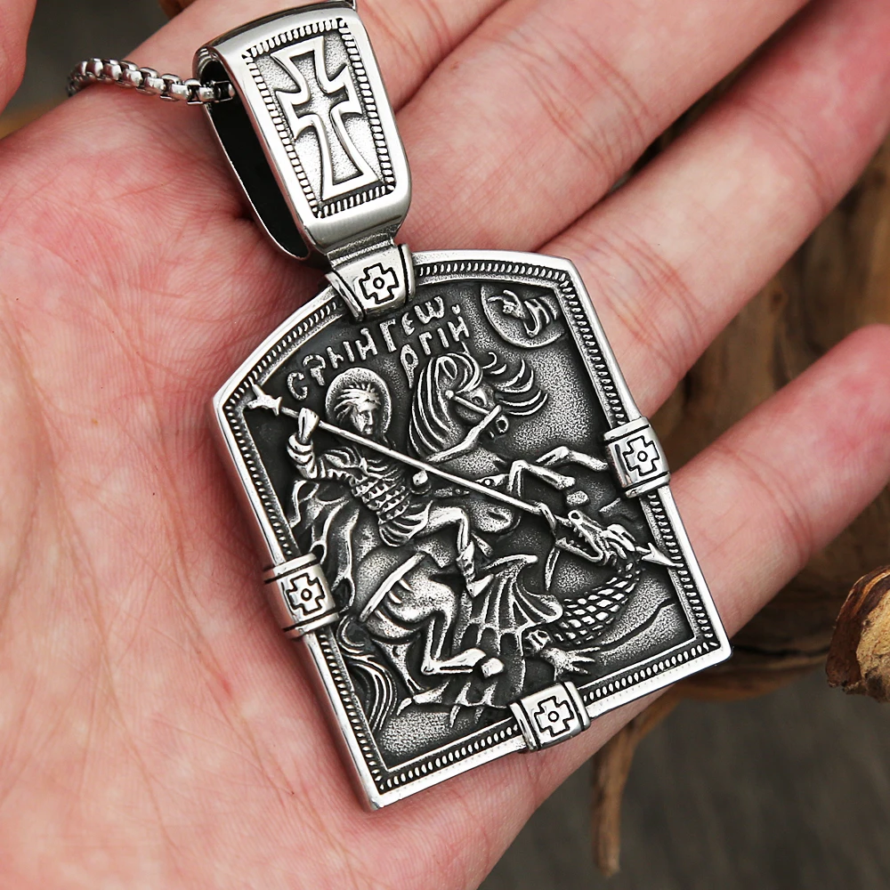 Ciondolo Vintage grande drago Slayer St George per uomo collana Biker croce in acciaio inossidabile regalo gioielli talismano Dropshipping