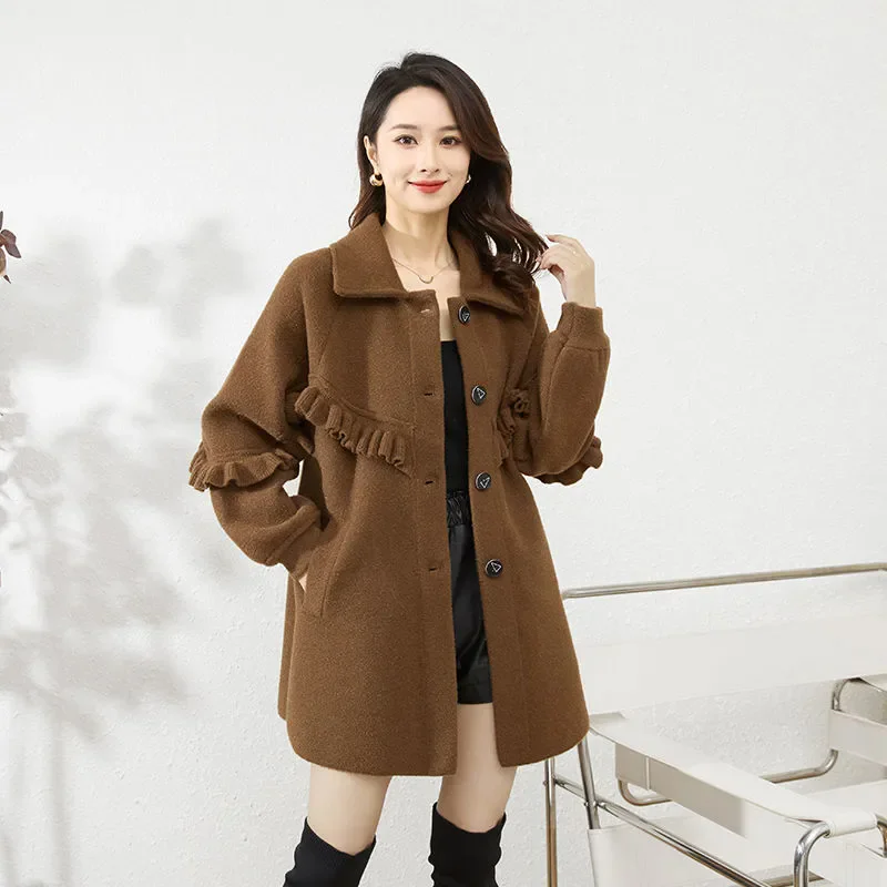 

Fashion Woolen Coat Elegant Women Autumn Winter Jacket High-Quality Double-Sided Woolen Windbreaker Outerwear Female