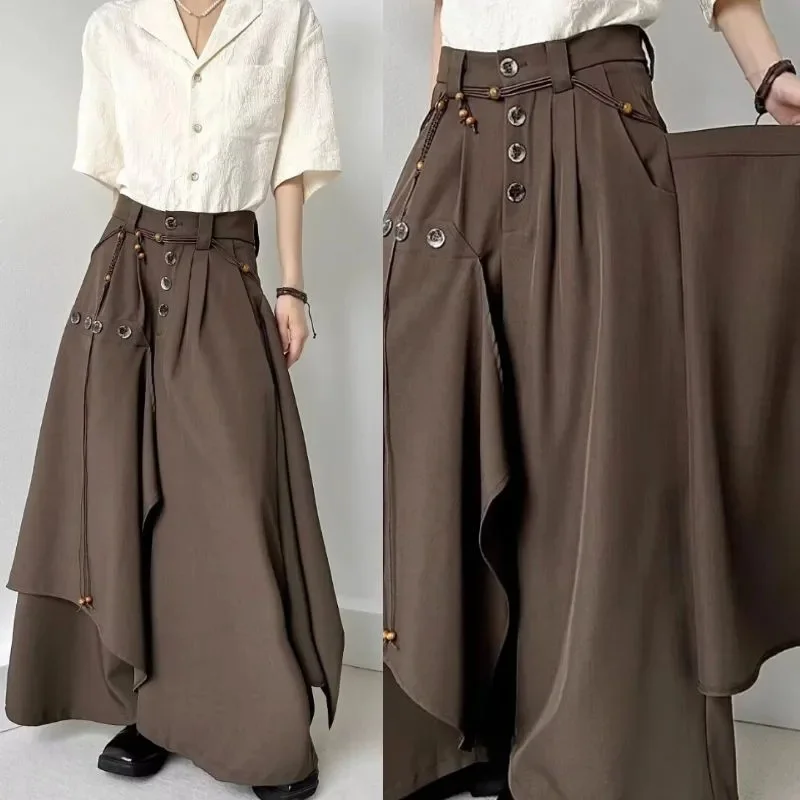2025 Autunno New Fashion Button Gonna irregolare Pantaloni e pantaloni a gamba larga Pantaloni larghi casual all-match Pantaloni da donna