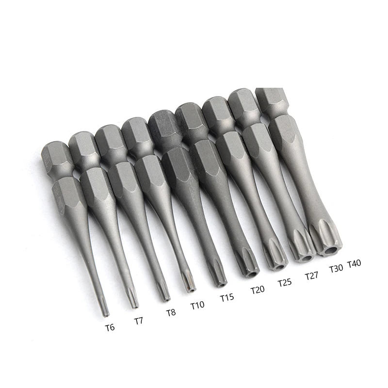 

10PCS Stronger Magnetic Torx Screwdriver Bits Tools 1/4 Inch S2 Alloy Steel 50MM T6 T7 T8 T9 T10 T15 T20 T27 T30 T40 With hole