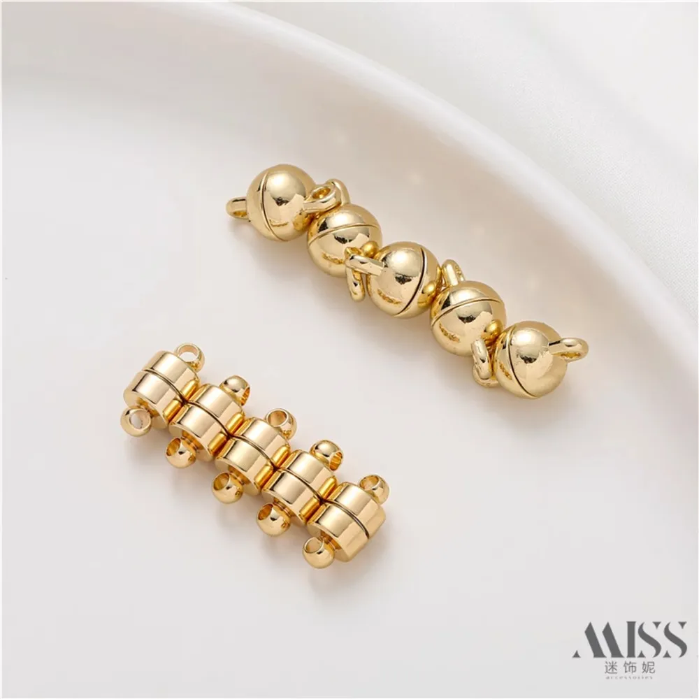 

14K Gold-plated Cylindrical Magnetic Buckle Spherical Suction Connection Buckle DIY Necklace Jewelry Finishing Accessories