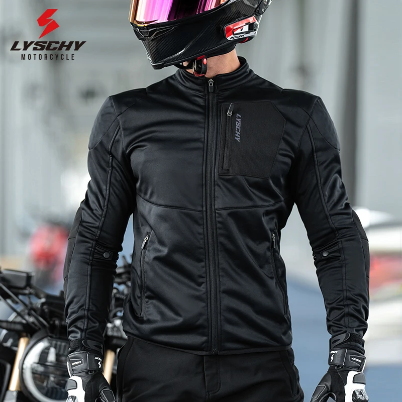 

LYSCHY Motorcycle Summer Jacket Breathable Stretch Riding Jacket CE Protector Fall Protection Jacket Windproof Soft Black Jacket