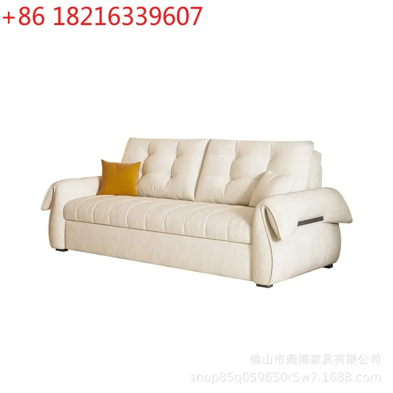 YAOCream Swan Neck Chenille Folding Sofa Bed Small Apartment Multi Functional Dual Purpose Straight Row Double Sitting Sleeping