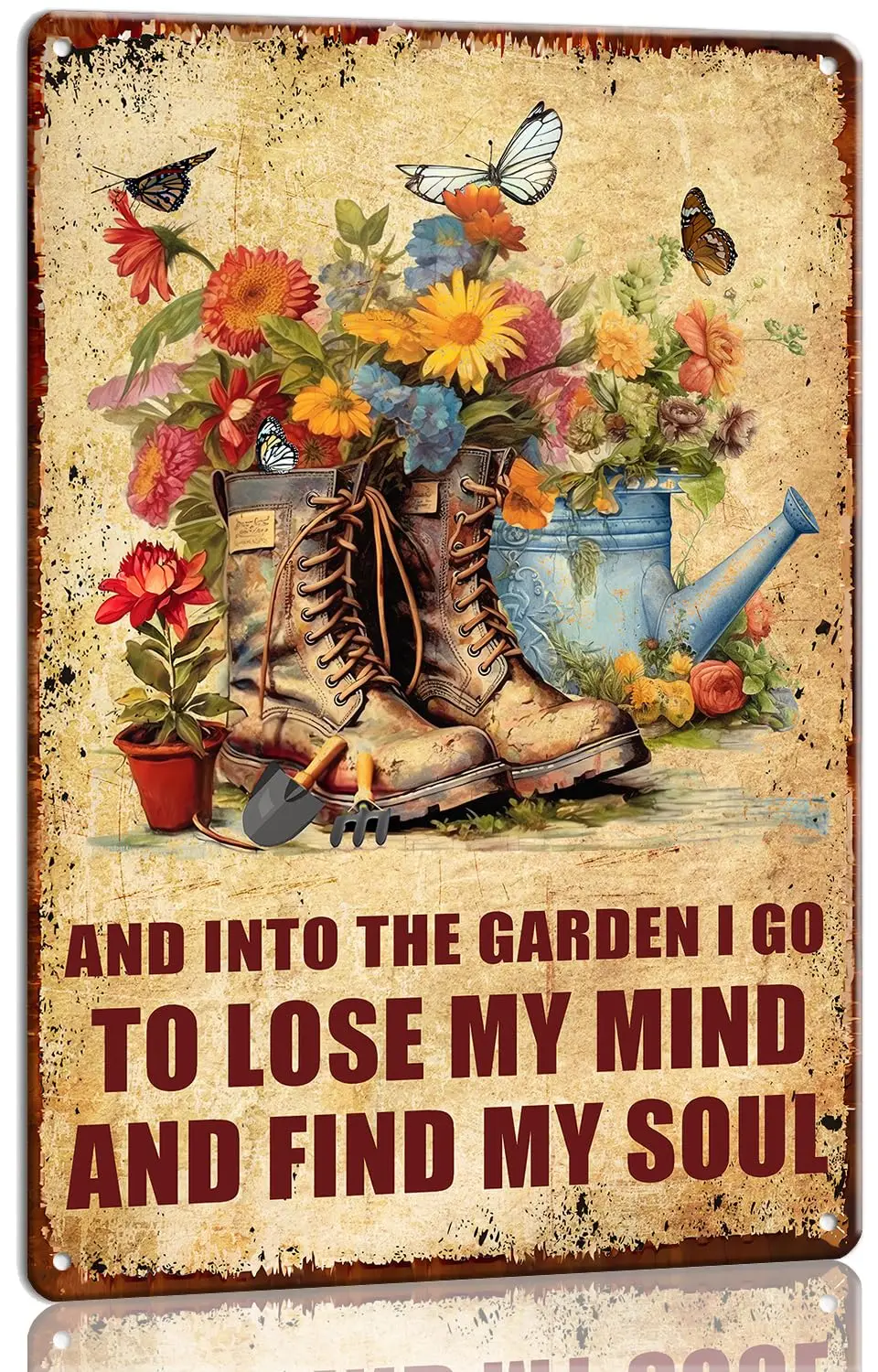 Metal Sign Into The Garden I Go To Lose My Mind Vintage 8x12 In Tin Signs Garden Floral Wall Decor For Home Coffee, Rustic Farmh