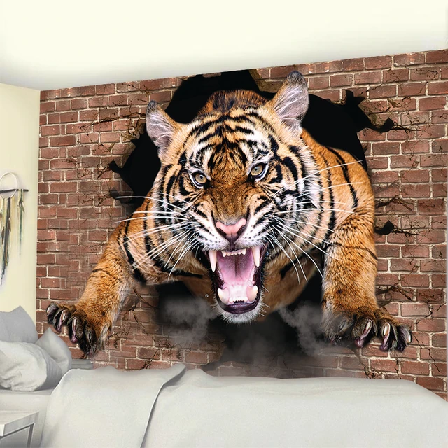 Tiger Tapestry Wall Hanging Hippie Psychedelic Tapiz Ferocious Animal Art Dormitory Wall Cloth Home Decor Background Blanket AliExpress
