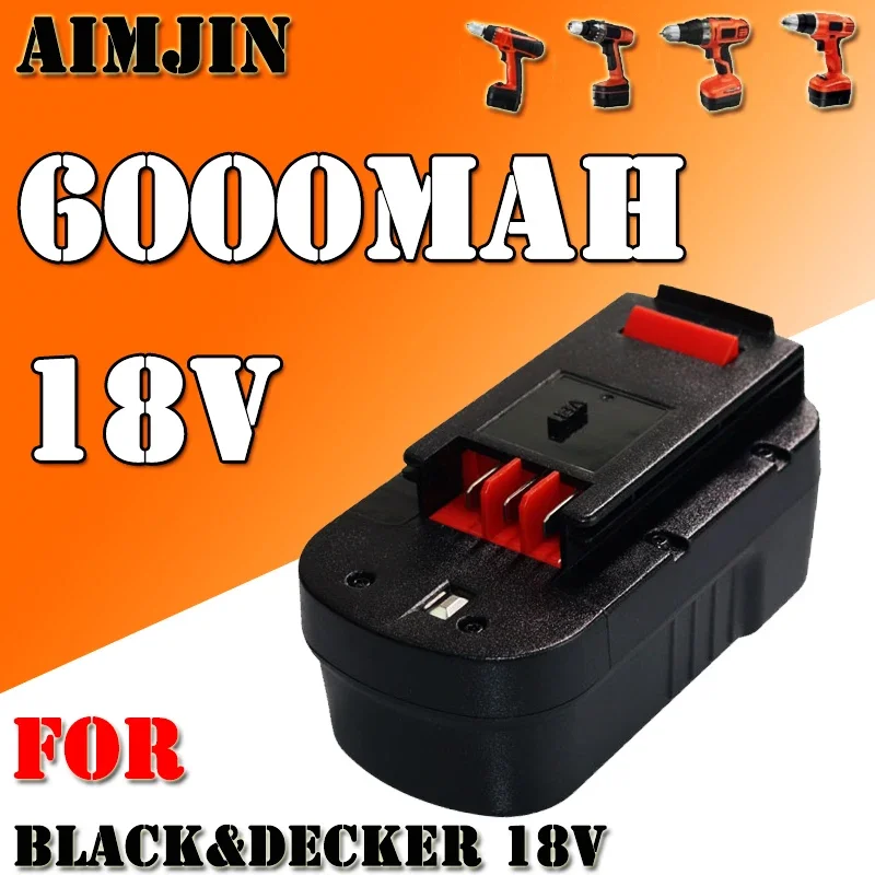 

HPB 18V 6000MAH Rechargeable Tools Battery For Black&Decker Hpb18 Fs180 A1718 A18NH BD18PSK EPC18 HP188F2B KC1800Sk Fs1800CS