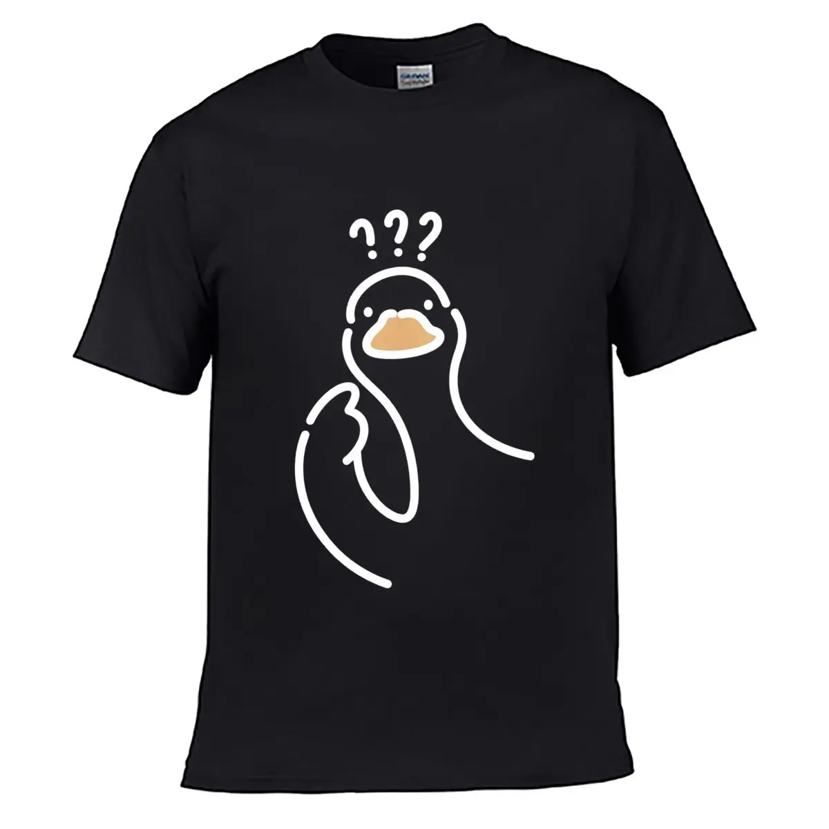 Confused Goose Orange Beak Question Marks Minimal Illustration short-sleeved T-shirt