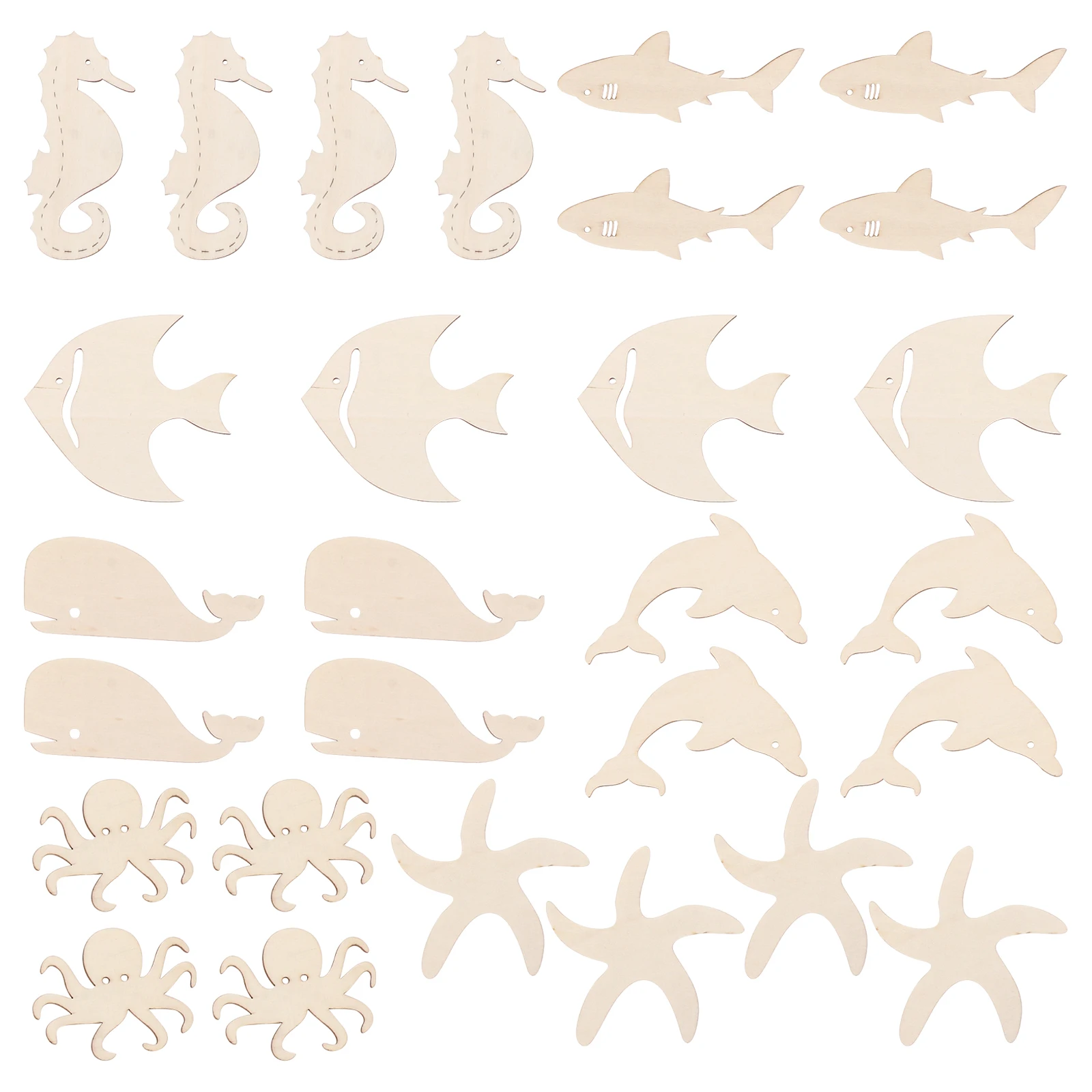 

28pcs Wooden Unfinished Slices Doodle Marine Animals DIY Unfinished Wood Slice Craft Home Sewing Accessories