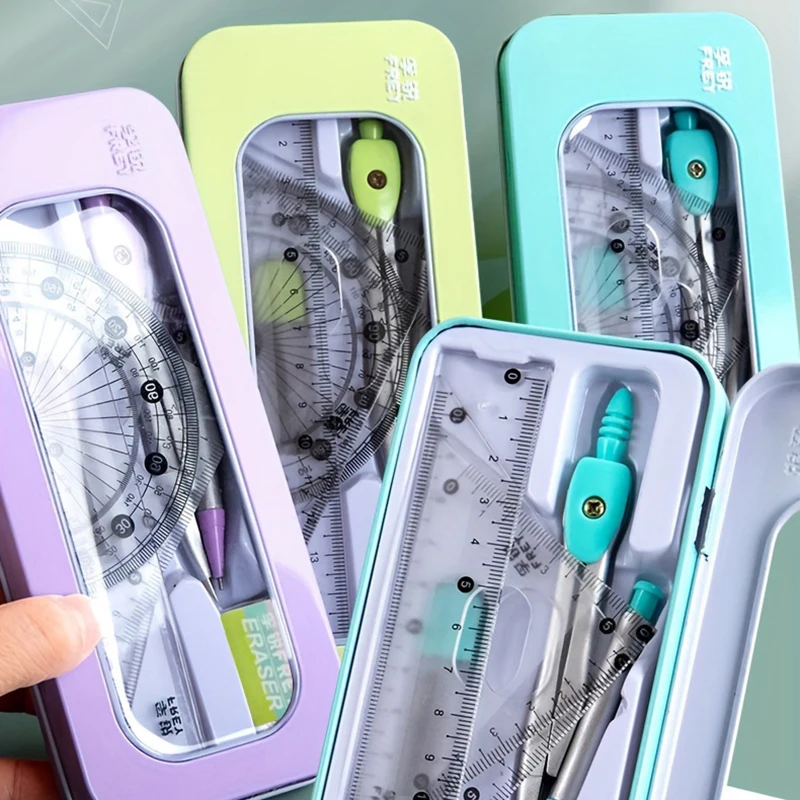 7 Pieces/box Ruler Set Compass Triangle Ruler School Supplies Simple Student Drawing Campus Stationery