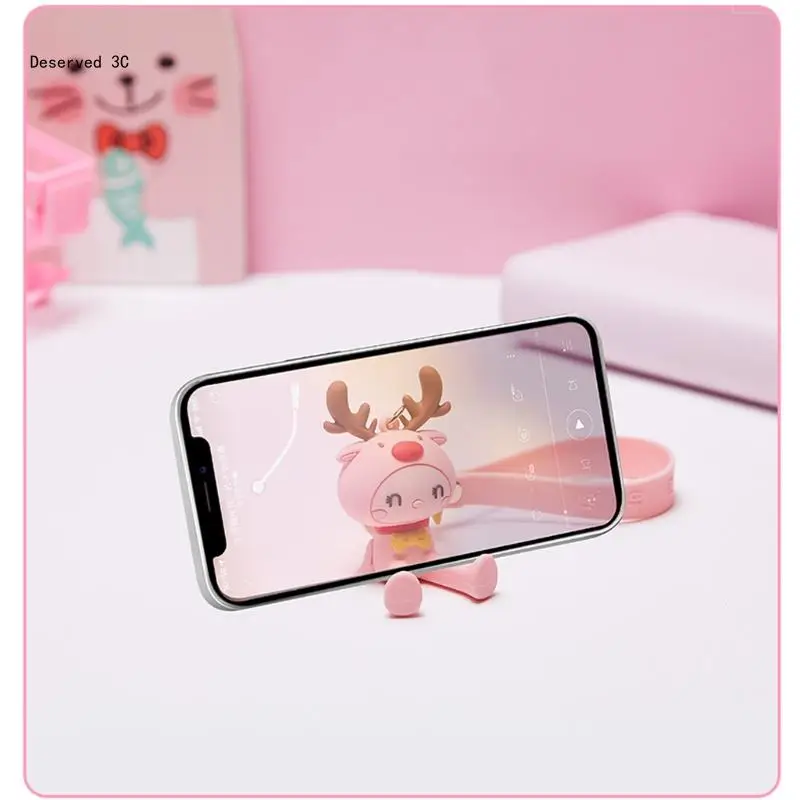 for Creative Cartoon Lovely Elk Phone Holder Bag Ornament With Lanyard Pink