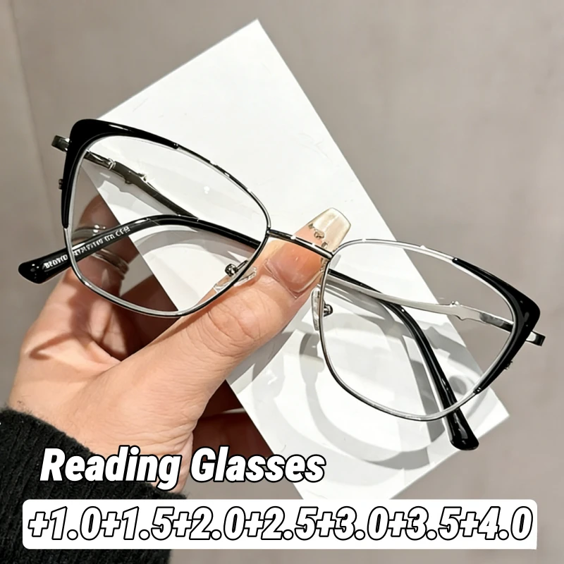 

Metal Cat-Eye Blue Light Blocking Presbyopia Glasses Men's & Women's Spring-Firm HD Comfortable Reading Glasses Eye Protection