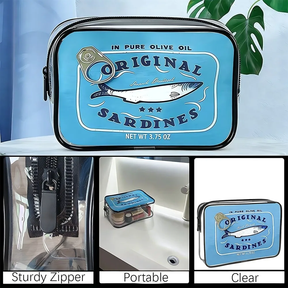 PVC Material Makeup Bag transparent Zipper Closure Makeup Pouch Canned Sardines Design Handbag Style Cosmetic Bag For Travel