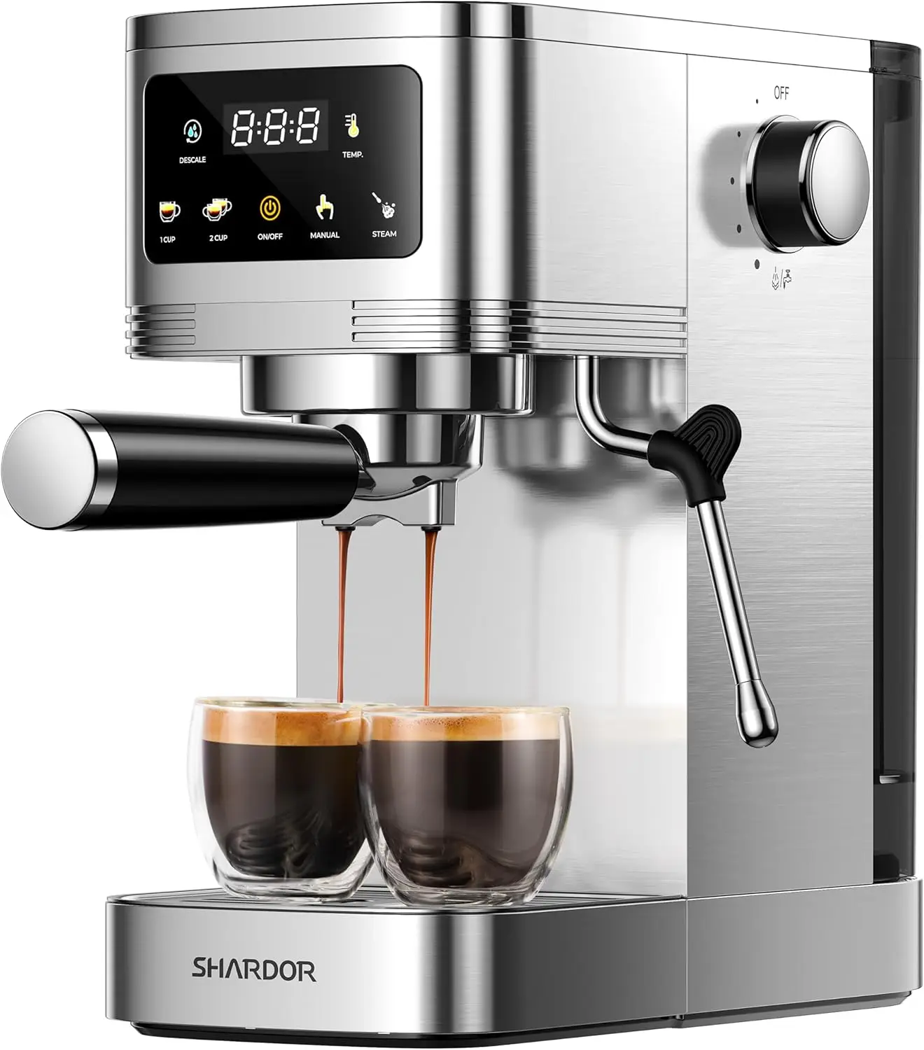 Professional Espresso Maker with Milk Frother Steam Wand and Touchscreen, Compact Stainless Steel Coffee Machine with Adjustable