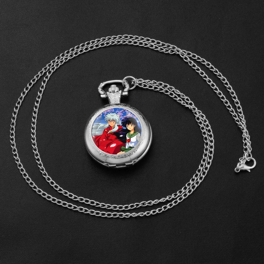 Inuyasha Design Vidro Dome Quartzo Relógio de Bolso, Anime Design, Numeral árabe Dial on Chain, Ideal Presente para Ocasiões Especiais