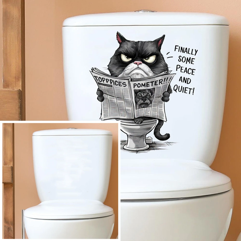 Funny Black Cat Reading Newspa - đánh giá và giá Home Bathroom Quotes