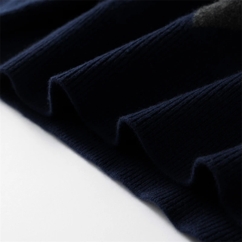 100% Pure Cashmere Sweater Men's Thickened Contrast Color Diamond Loose Knitwear Casual Base Sweater Outerwear