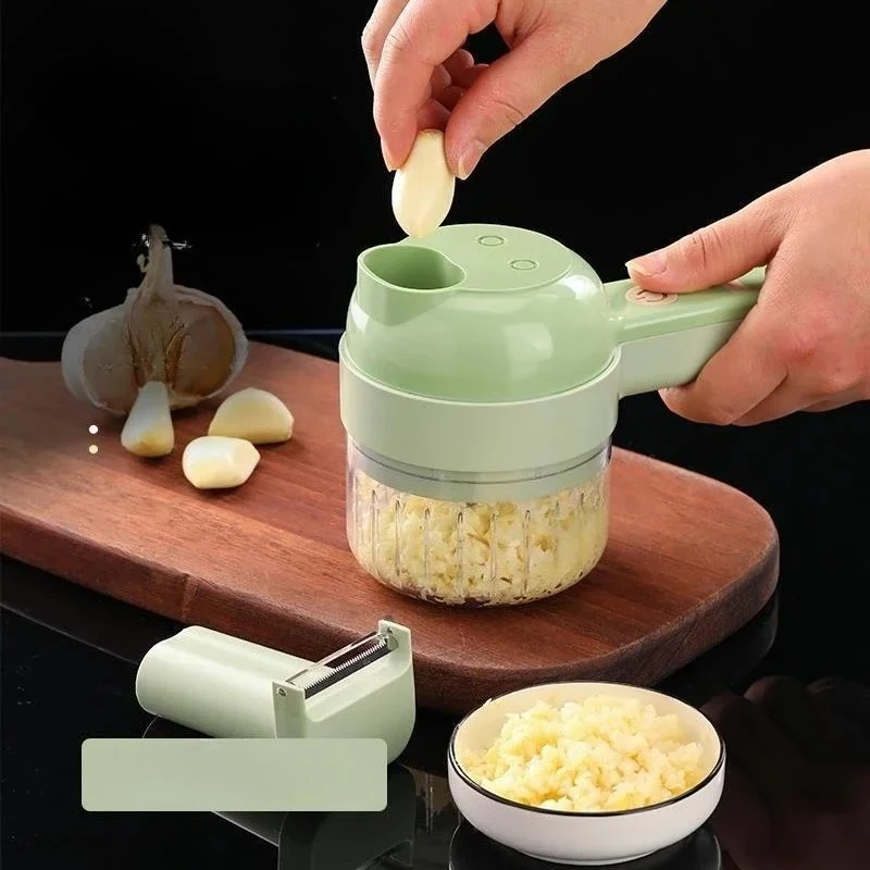 4In1 Electric Vegetable Cutter Set Handheld Wireless Electric Garlic Masher Food Chopper Meat Grinder Machine Food Peel Slice