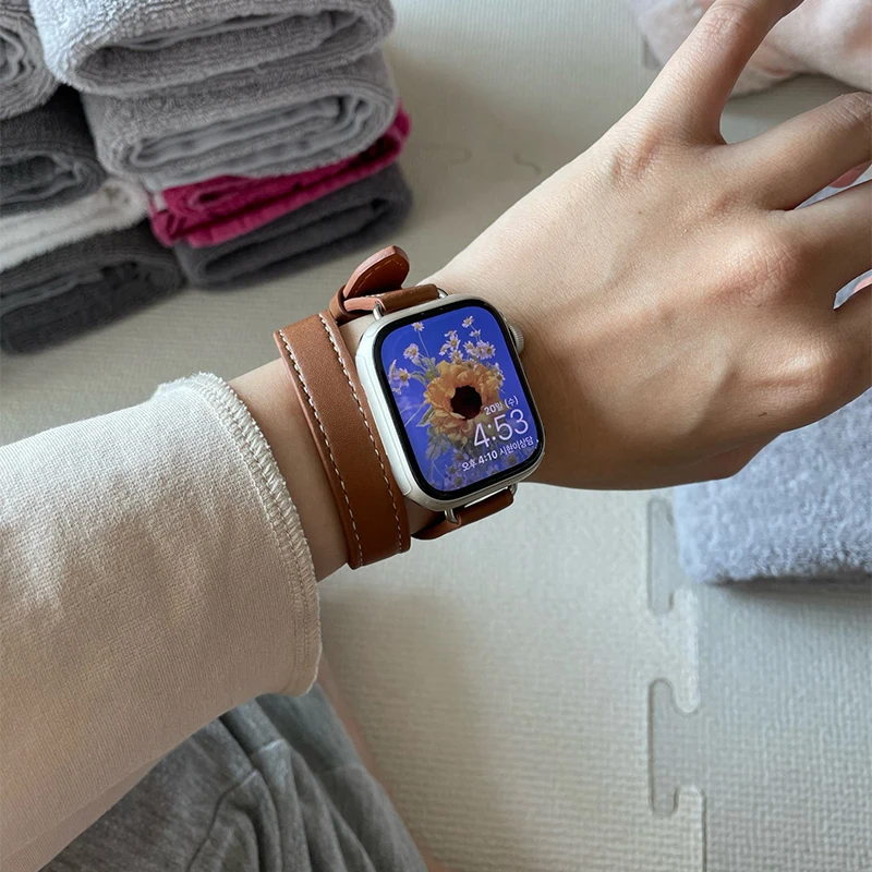 Opaska do Apple Watch Ultra 49mm 45mm 42mm 44mm 41mm 38mm 40mm pasek podwójnie zwinięty wokół ręki skórzany pasek Iwatch seria 9 8 7 6 Se 5 4 3 2