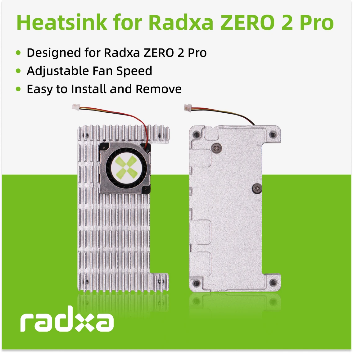 Radxa Heatsink 6510, Designed for Radxa ZERO 2 Pro, Adjustable Fan Speed, Easy to Install and Remove.