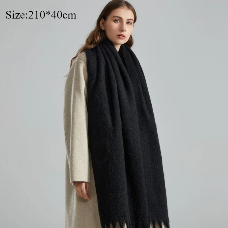 210*40cm Winter Scarf Women Cashmere Warm Solid Pashmina Blanket Wraps Female Thick Soft Bufanda Big Tassel Shawl Long Poncho