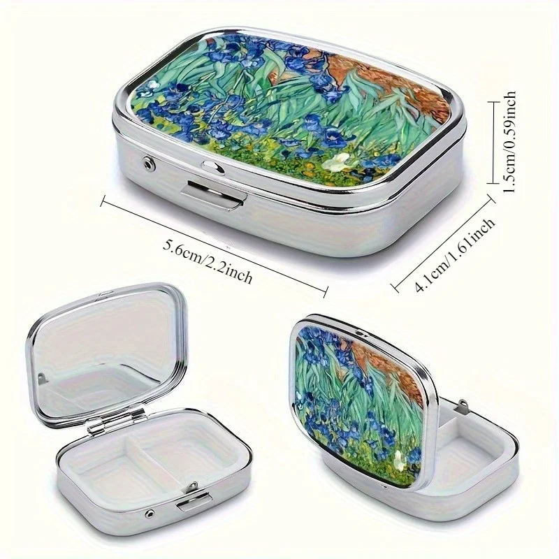 Retro Iris Impressionism pill box, 2-compartment.