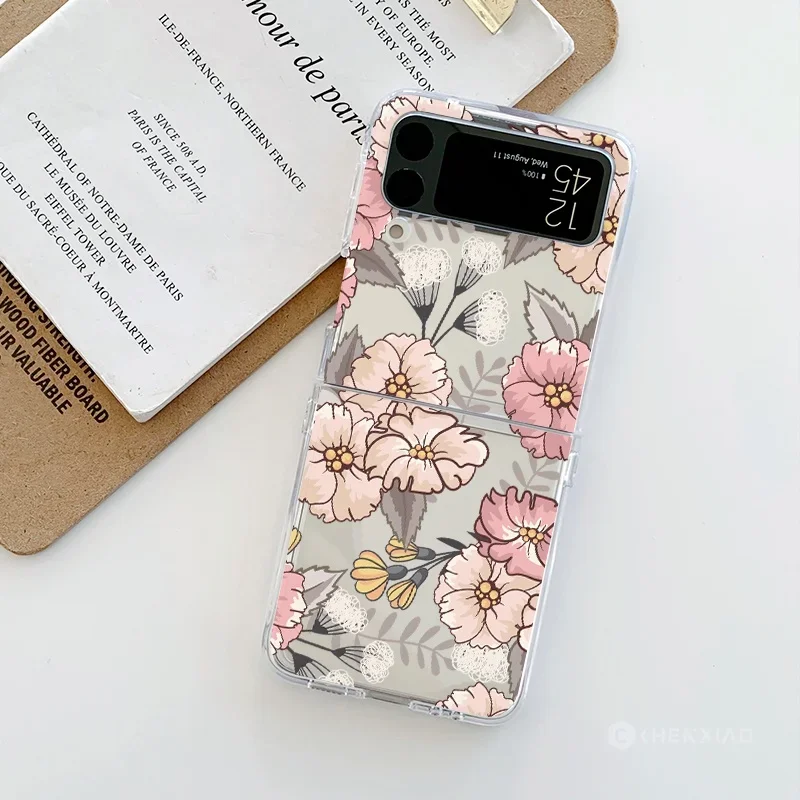 Flower Clear Phones Case For Samsung Galaxy Z Flip 7 6 5 4 3 2 5G Flip6 Fold Special Folding Hard Cover Z Flip5 Flip4 Flip6 Capa