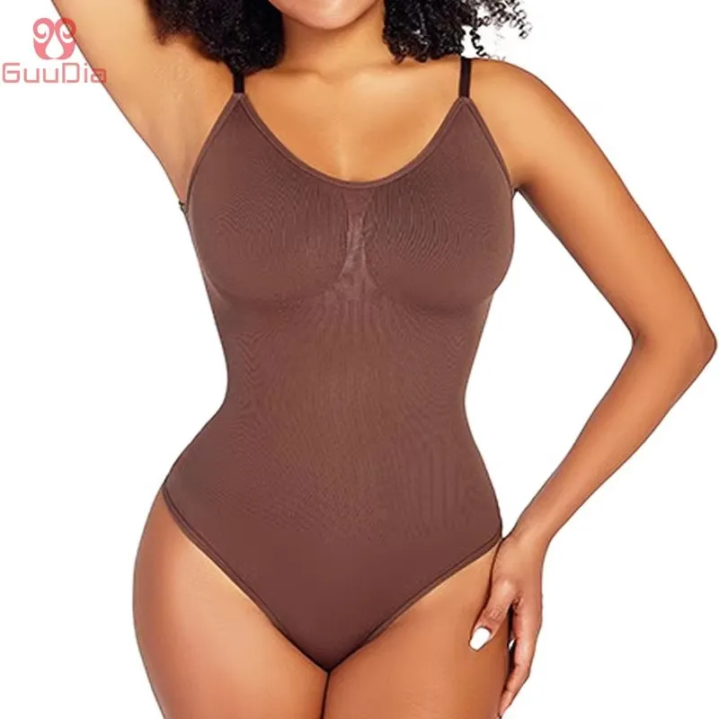 GUUDIA Spandex Bodysuit Thong String Shapewear Compression Body Shapers Cupless Wirefre Open Crotch Tummy Control Jumpsuit