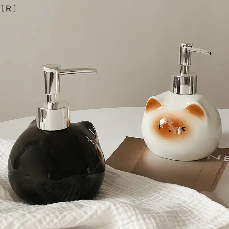 〔R〕Ceramic Siamese Cat Hand Sanitizer Press Bottle Toilet Shampoo Shower Gel Packaging Bottle Dispenser For Liquid Soap view 4