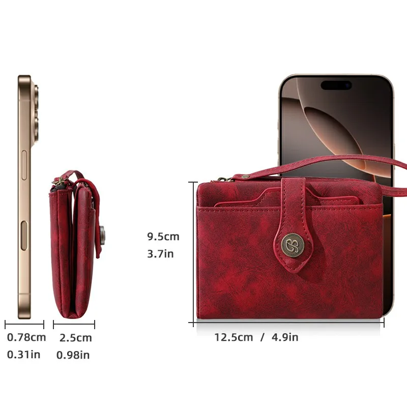 1 Stück - Baellerry Damen Vintage PU-Leder Kurzbörse mit 80% Rabatt, mit Handgelenkschlaufe, 8 Kartenfächern + Ausweisfenster + abnehmbarem Kartenhalter, praktisches Geburtstagsgeschenk für Frauen. – Detail 2