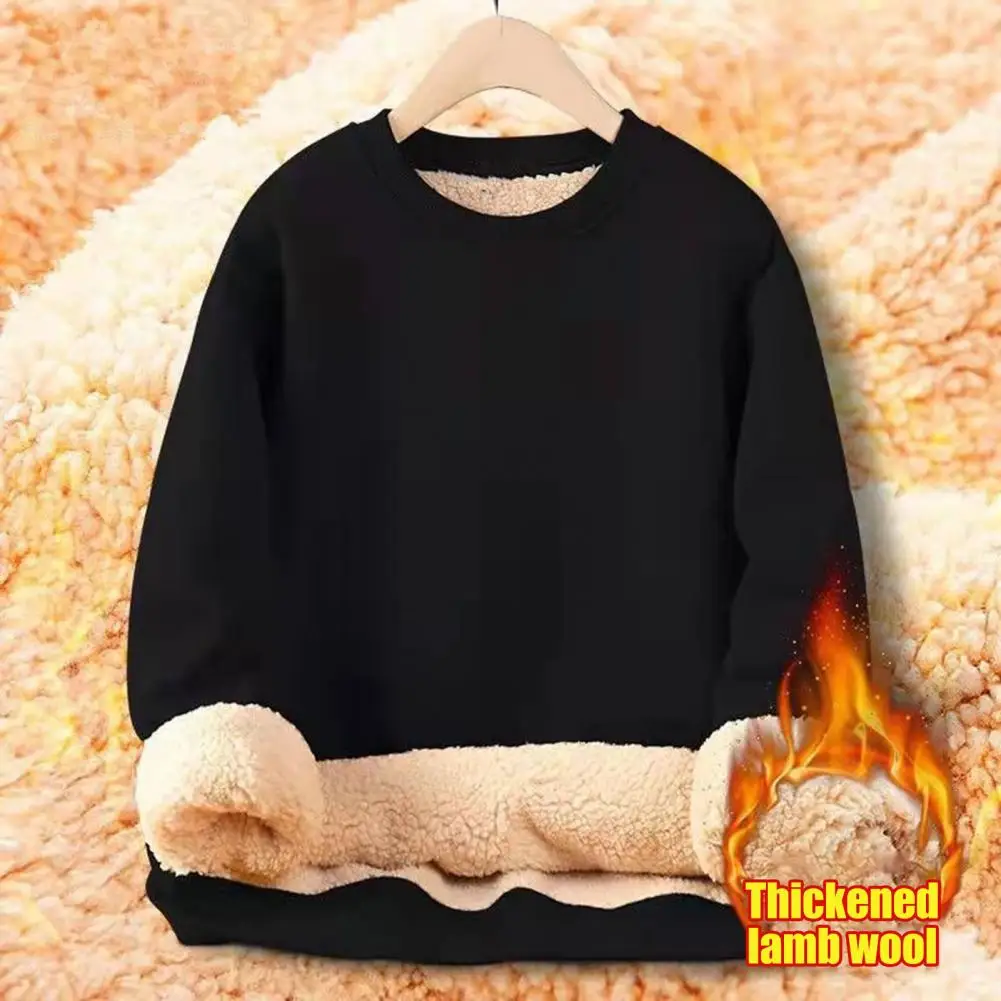 Men Thick Plush Sweatshirt Men's Winter Fleece Lined Thermal Insulation Sweatshirt with O Neck Elastic Cuffs Plus Size for Men