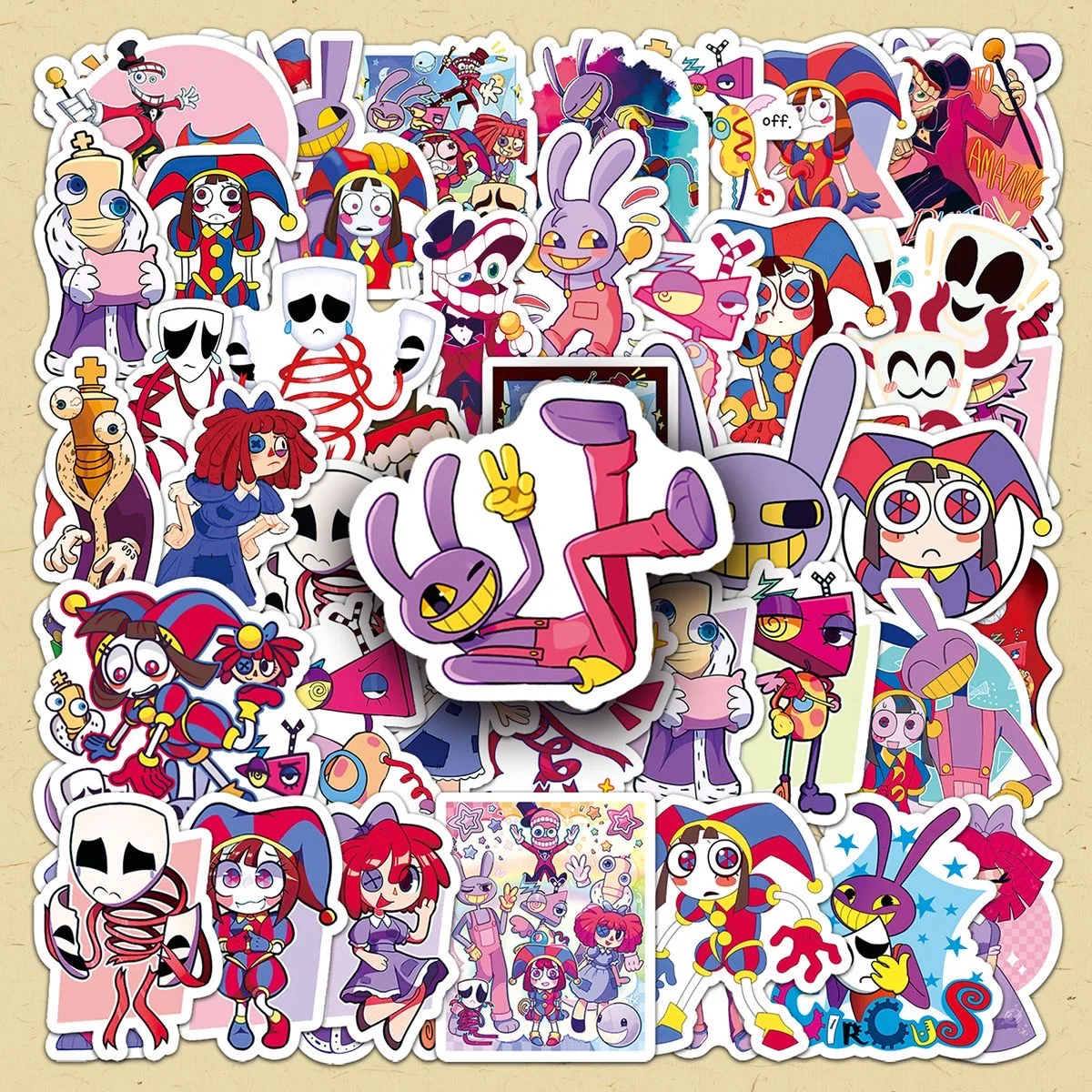 Pegatinas Kawaii del increíble circo digital, 50 unidades, decoraciones para fiestas de cumpleaños, pegatinas para equipaje, monopatín, suministros para álbumes de recortes