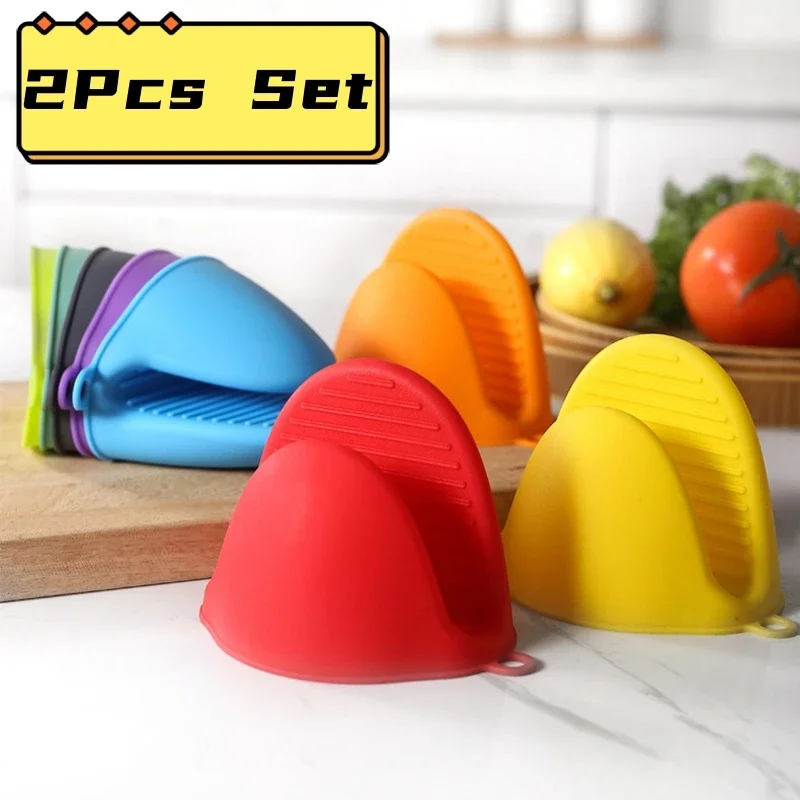 2Pcs Thick Silicone Oven Gloves Heat Resistant Anti-Scald Gloves for Cooking Pinch Grips Pot Holder Silicone Kitchen Accessories