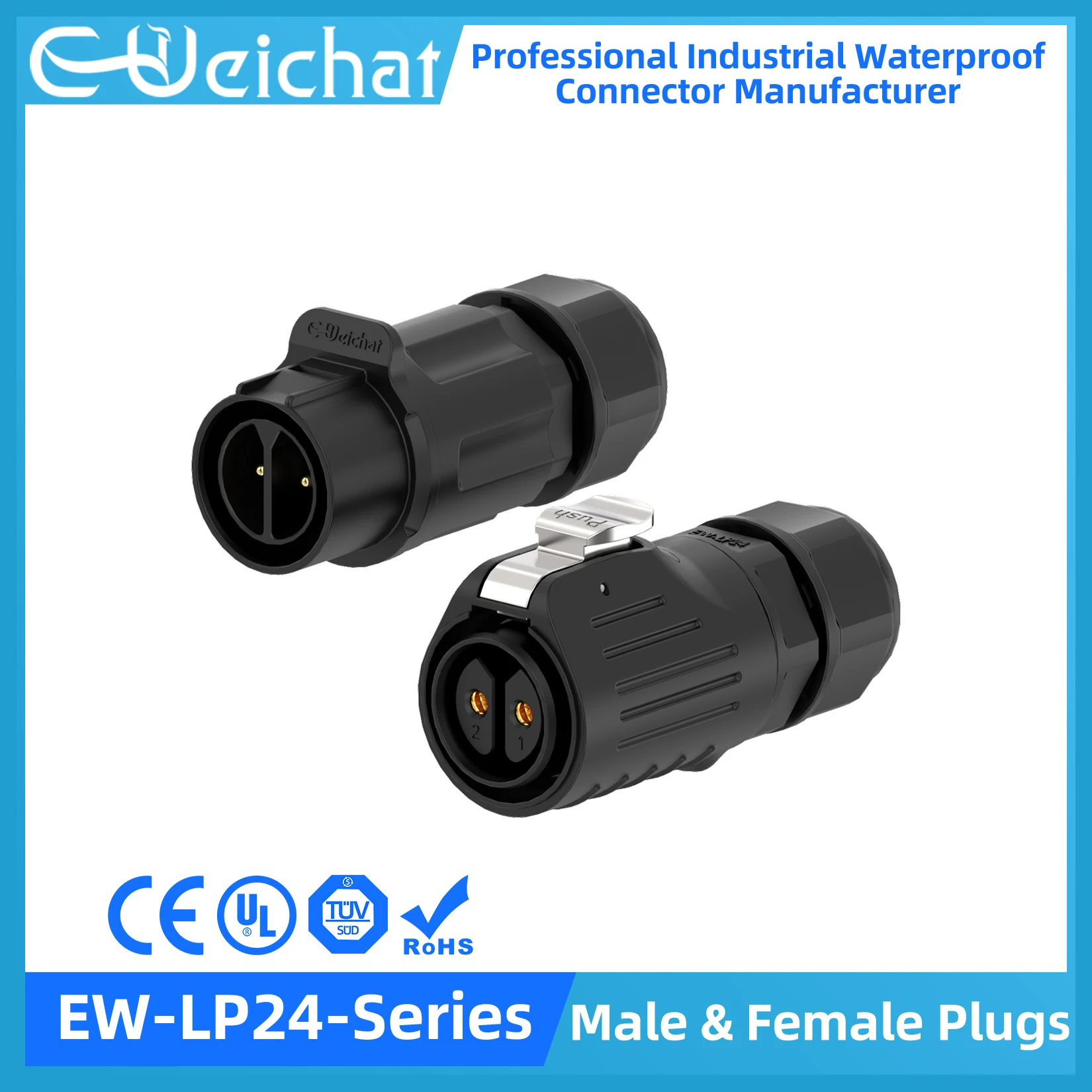 

EW-LP24 Waterproof Connector IP68 Industrial Circular Aviation Electrical PBT Shell Connector M24 2-24 Pin Female & Male Plug